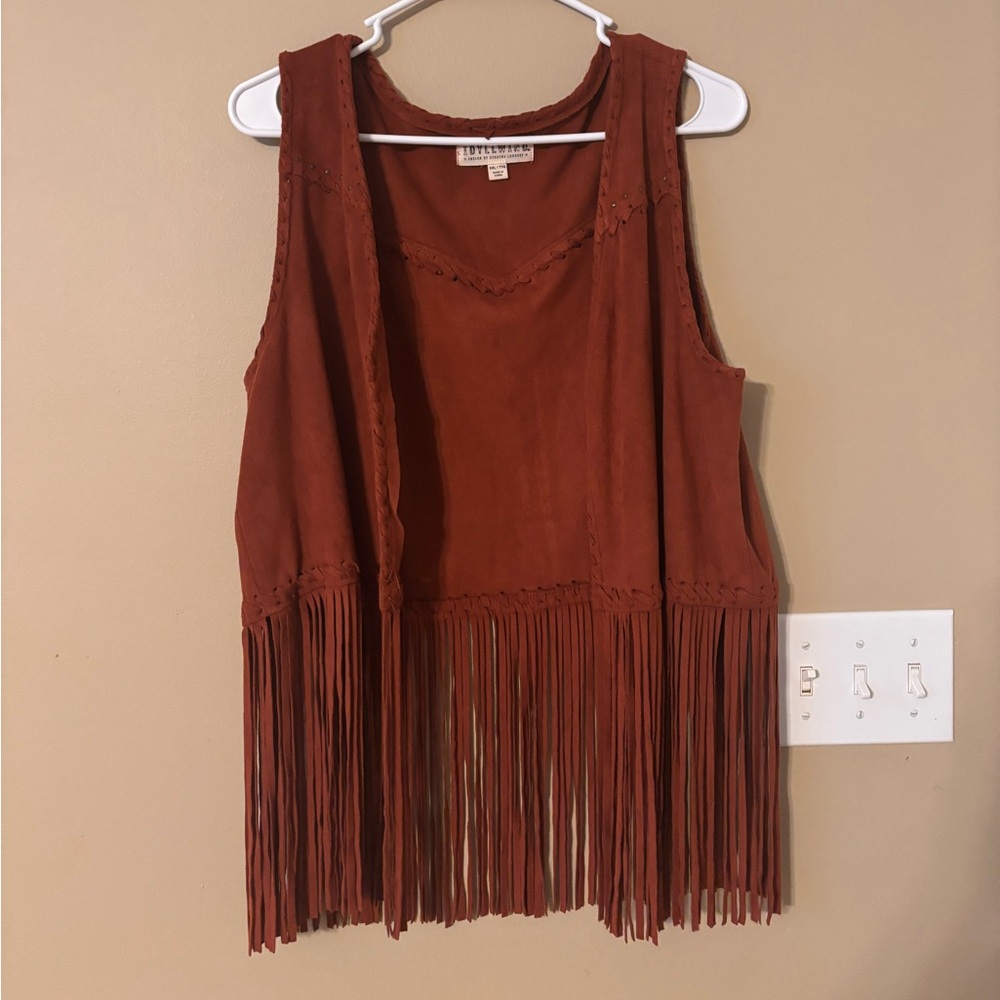 Idyllwind Rust Fringe Faux Suede Western Vest XXL Studded Boho